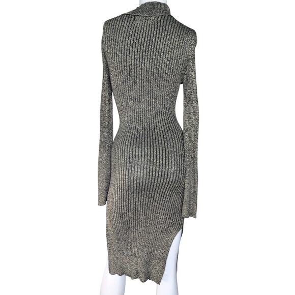 Y2K Metallic Cutout Bodycon Ribbed Midi Dress Small Grunge Club Party‎ Shimmer - Picture 2 of 7